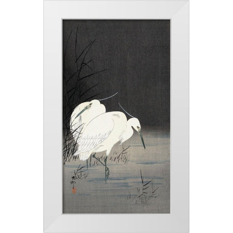 Two Egrets in the Reeds, 1900-1930 White Modern Wood Framed Art Print by Koson, Ohara