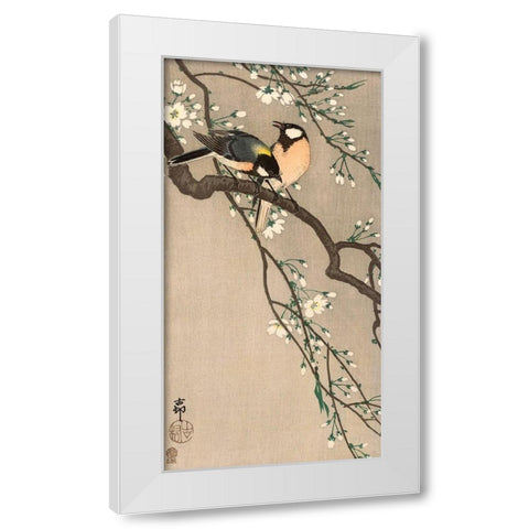 Songbirds on Cherry Branch, 1900-1910 White Modern Wood Framed Art Print by Koson, Ohara