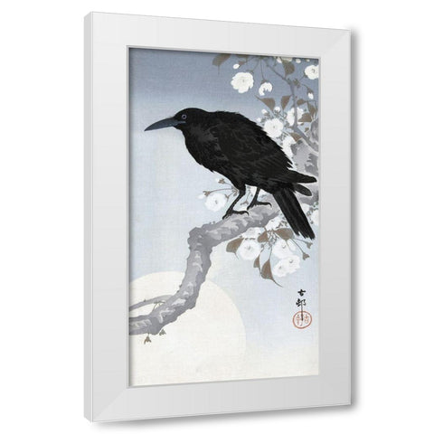 Crow at Full Moon, 1900-1930 White Modern Wood Framed Art Print by Koson, Ohara