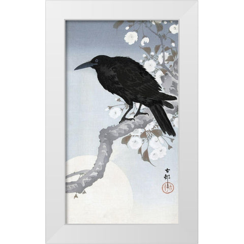 Crow at Full Moon, 1900-1930 White Modern Wood Framed Art Print by Koson, Ohara