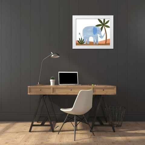 Ellie The Elephant White Modern Wood Framed Art Print by Kopcik, Emily