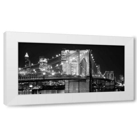 Brooklyn Bridge at Night White Modern Wood Framed Art Print by Lowe, Jet