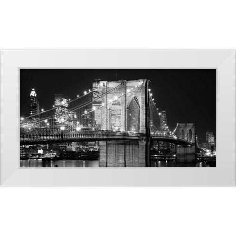 Brooklyn Bridge at Night White Modern Wood Framed Art Print by Lowe, Jet