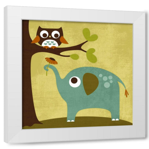 Owl and Elephant White Modern Wood Framed Art Print by Lee, Nancy