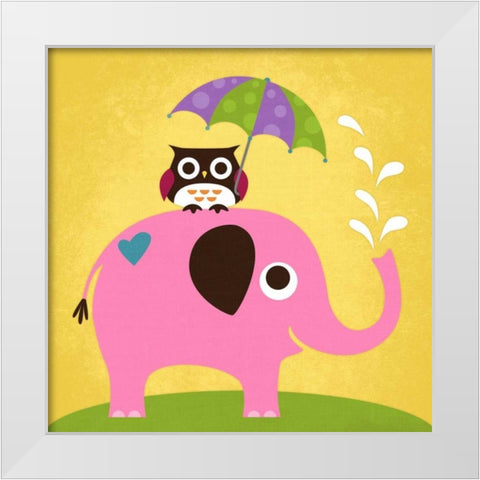 Elephant and Owl with Umbrella White Modern Wood Framed Art Print by Lee, Nancy