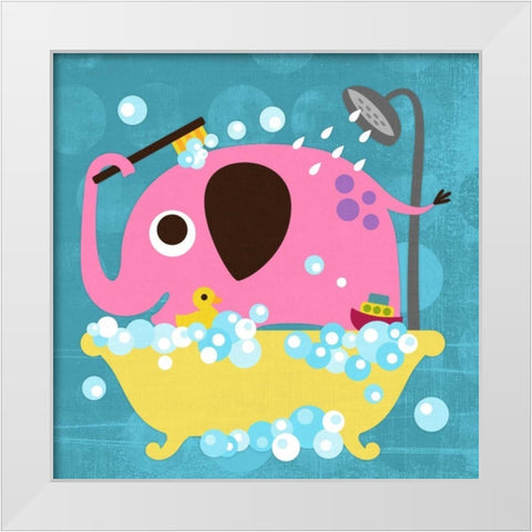 Elephant in Bathtub White Modern Wood Framed Art Print by Lee, Nancy