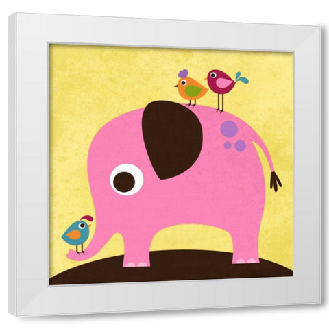 Elephant with Birds White Modern Wood Framed Art Print by Lee, Nancy