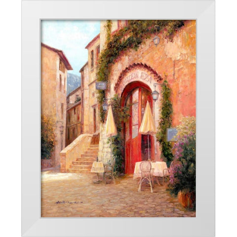 Eze Village Cafe France White Modern Wood Framed Art Print by Liu, Haixia