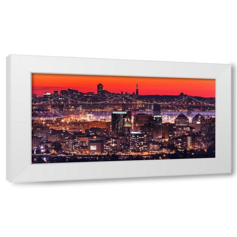 Oakland SF Twilight White Modern Wood Framed Art Print by Linhares, Greg