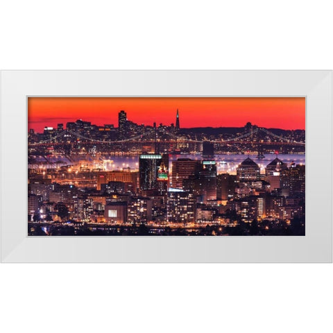 Oakland SF Twilight White Modern Wood Framed Art Print by Linhares, Greg