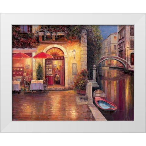 Night Cafe after Rain White Modern Wood Framed Art Print by Liu, Haixia