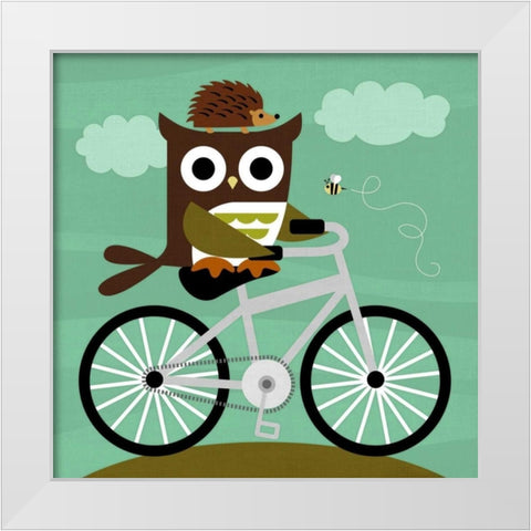Owl and Hedgehog on Bicycle White Modern Wood Framed Art Print by Lee, Nancy