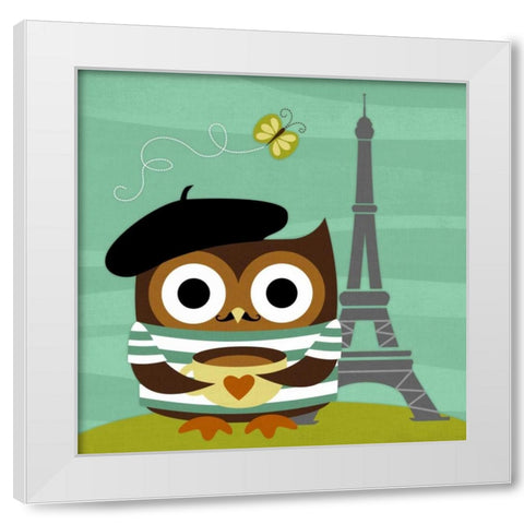 Owl in Paris White Modern Wood Framed Art Print by Lee, Nancy