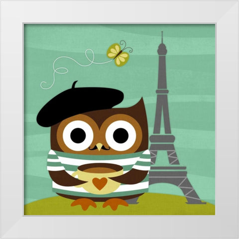Owl in Paris White Modern Wood Framed Art Print by Lee, Nancy
