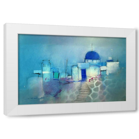 Santorini Blue White Modern Wood Framed Art Print by Lovett, John
