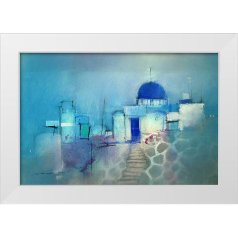Santorini Blue White Modern Wood Framed Art Print by Lovett, John