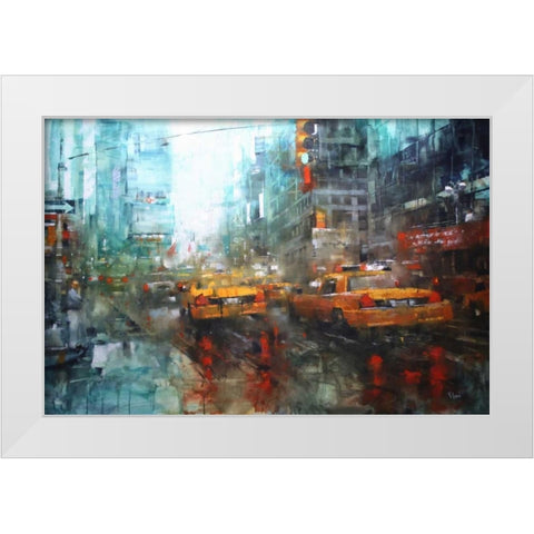 Times Square Reflections White Modern Wood Framed Art Print by Lague, Mark
