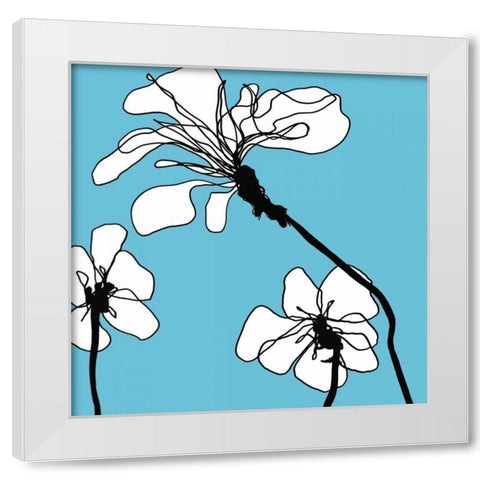 Flowers in Blue 1 White Modern Wood Framed Art Print by Loeber, Mette