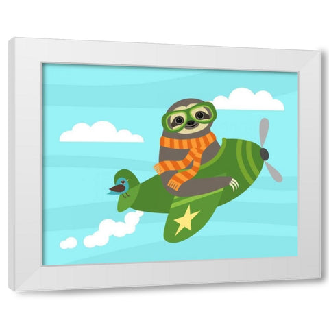 Airborne Sloth White Modern Wood Framed Art Print by Lee, Nancy