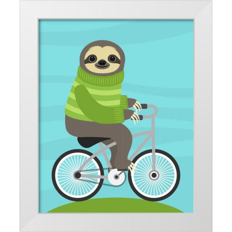 Cycling Sloth White Modern Wood Framed Art Print by Lee, Nancy