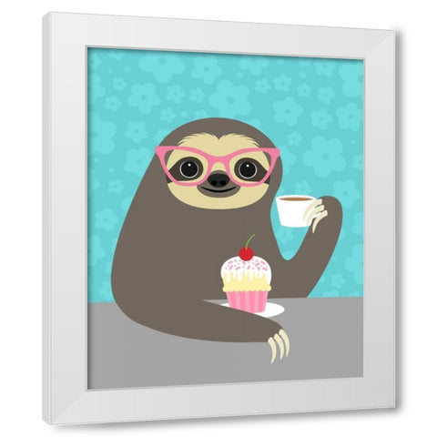 Diva Sloth White Modern Wood Framed Art Print by Lee, Nancy