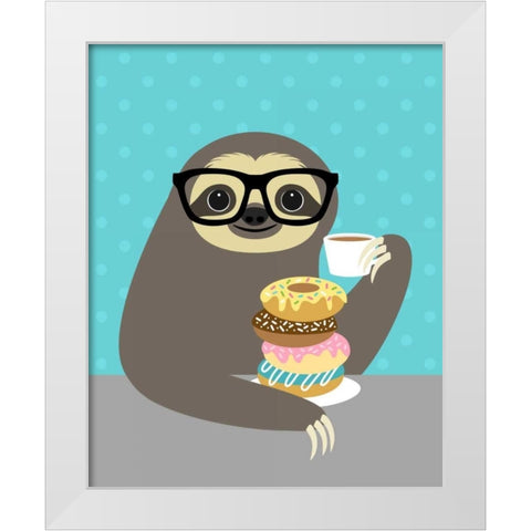 Snacking Sloth White Modern Wood Framed Art Print by Lee, Nancy