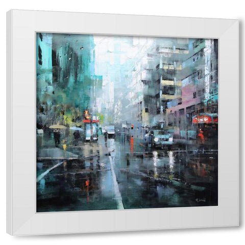 Montreal Turquoise Rain White Modern Wood Framed Art Print by Lague, Mark