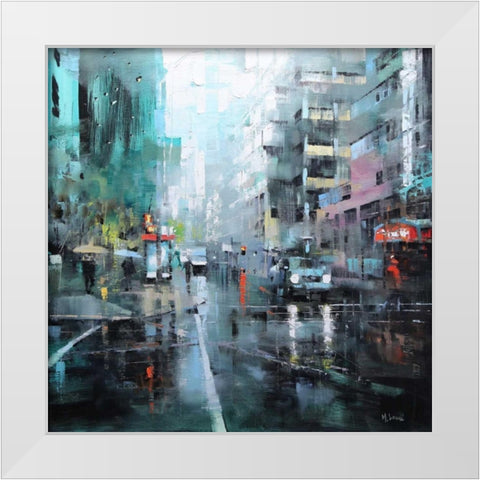 Montreal Turquoise Rain White Modern Wood Framed Art Print by Lague, Mark