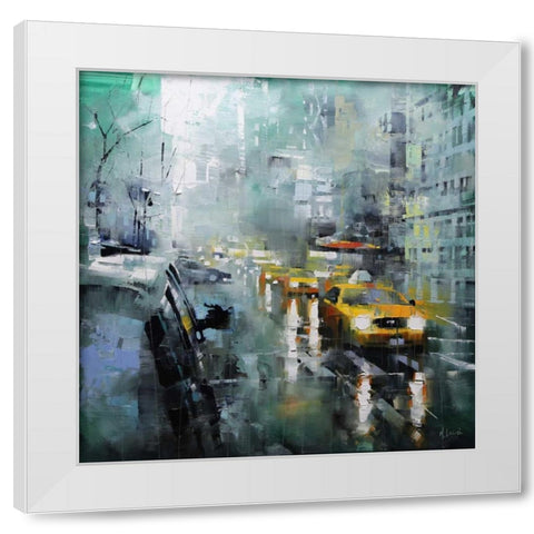 New York Rain White Modern Wood Framed Art Print by Lague, Mark