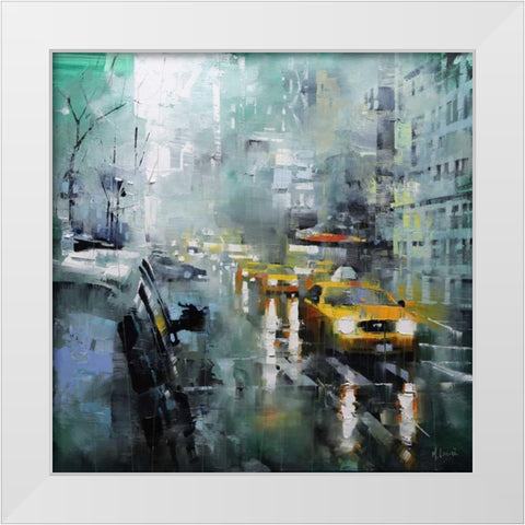 New York Rain White Modern Wood Framed Art Print by Lague, Mark