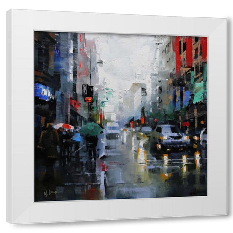 St. Catherine Street Rain White Modern Wood Framed Art Print by Lague, Mark