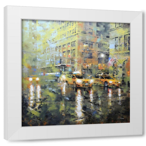 Manhattan Orange and Green White Modern Wood Framed Art Print by Lague, Mark