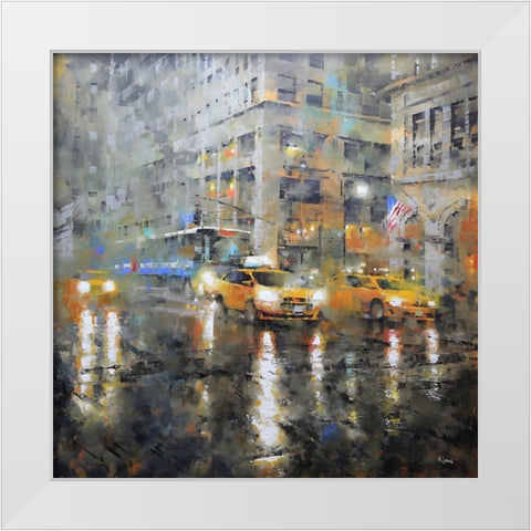 Manhattan Orange Rain White Modern Wood Framed Art Print by Lague, Mark