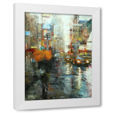 Manhattan Orange Umbrella White Modern Wood Framed Art Print by Lague, Mark