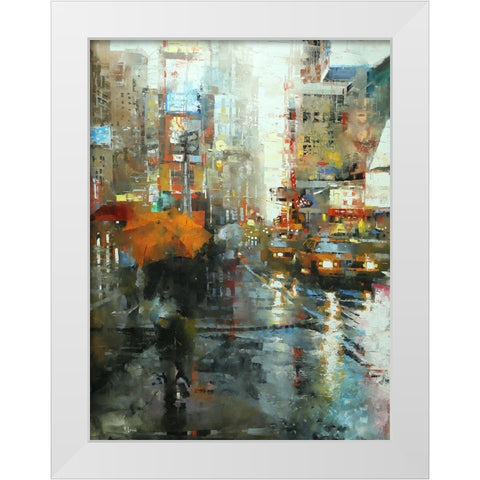 Manhattan Orange Umbrella White Modern Wood Framed Art Print by Lague, Mark
