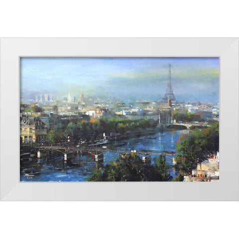 Paris Pedestrian Bridge White Modern Wood Framed Art Print by Lague, Mark