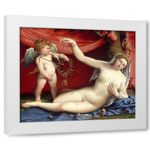 Venus and Cupid White Modern Wood Framed Art Print by Lotto, Lorenzo