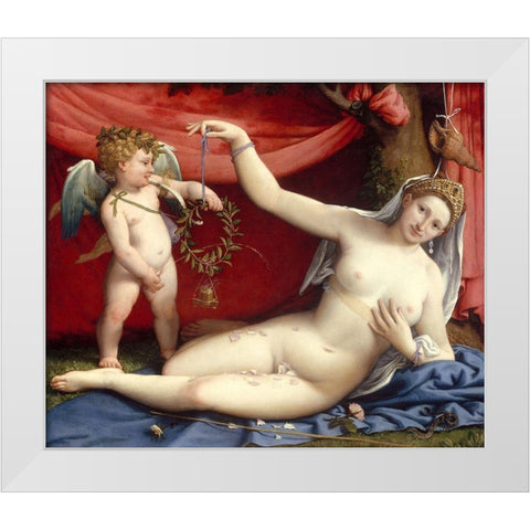Venus and Cupid White Modern Wood Framed Art Print by Lotto, Lorenzo