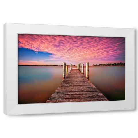 Pink Pier White Modern Wood Framed Art Print by Louise, Tracie