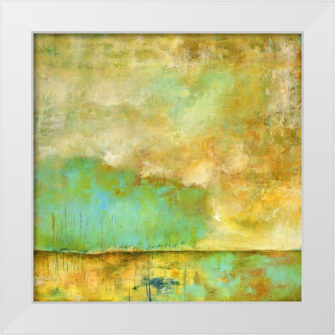 Deep Breath, Teal Trees, Stillness White Modern Wood Framed Art Print by Lisa Mann Fine Art