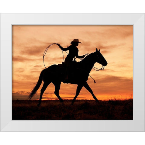 Cowgirl Silhouette White Modern Wood Framed Art Print by Leacock, J.C.