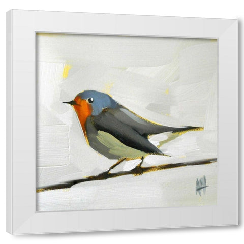 Robin on Wire White Modern Wood Framed Art Print by Moulton, Angela