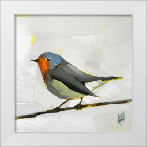Robin on Wire White Modern Wood Framed Art Print by Moulton, Angela