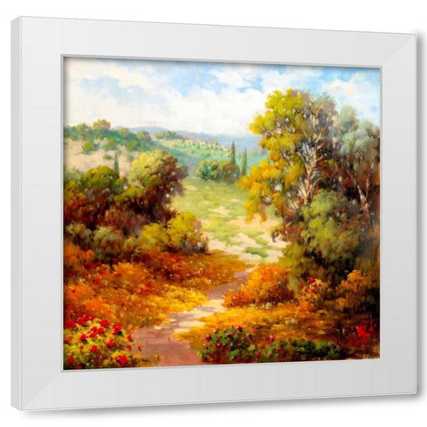 Autumn Path White Modern Wood Framed Art Print by Marino