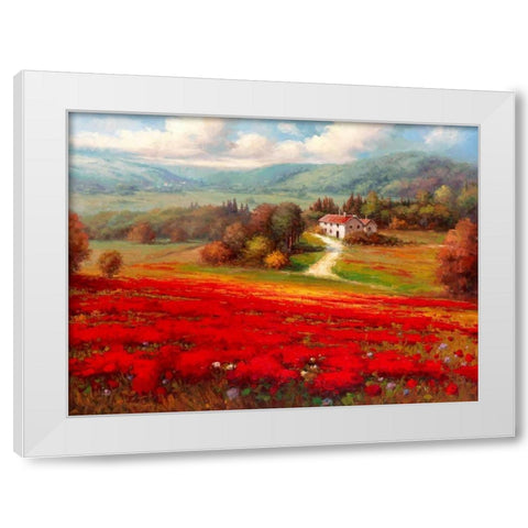 Poppy Fields Afar White Modern Wood Framed Art Print by Marino