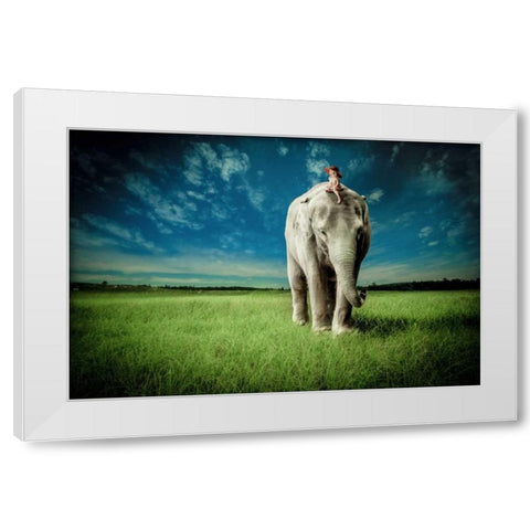 Elephant Carry Me White Modern Wood Framed Art Print by Madison, Jeff