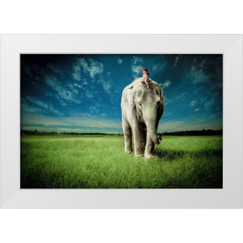 Elephant Carry Me White Modern Wood Framed Art Print by Madison, Jeff