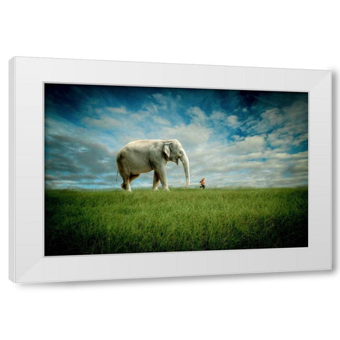 Elephant Follow Me White Modern Wood Framed Art Print by Madison, Jeff