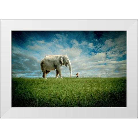 Elephant Follow Me White Modern Wood Framed Art Print by Madison, Jeff