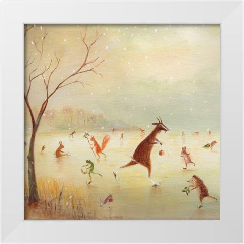 The Winter Skaters White Modern Wood Framed Art Print by McInnes, DD